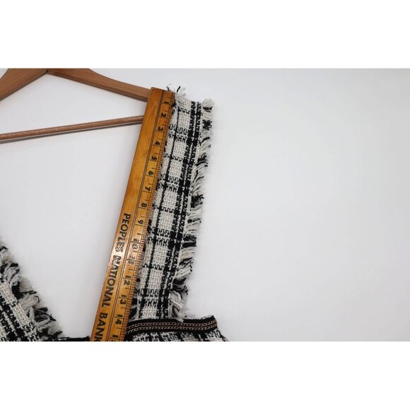 Pink & Flare Plaid Tweed Overall Frayed Edges w/ Shorts V-Neckline Women's Small - Picture 11 of 11